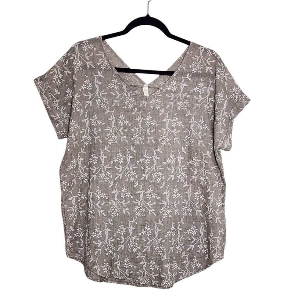 mts Top Tan Embroidered 100% Cotton Lightweight Oversized Western Boho Cowgirl S